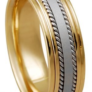 14KT Gold Two Tone Handcrafted Wedding Band-7mm