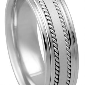 14KT White Gold Handcrafted Wedding Band-7mm