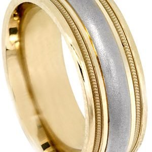 14KT Gold Two Tone Wedding Band-7.5mm