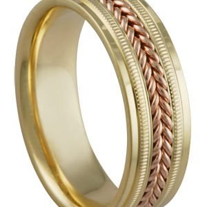 14KT Gold Breaded Center Two Tone Wedding Band 7mm