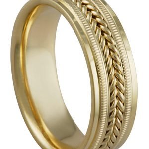 14KT Gold Breaded Center Two Tone Wedding Band 7mm