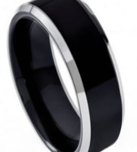 Tungsten Band Black IP Plated Beveled Edge 8mm