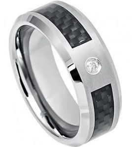 Tungsten Band Black Carbon Fiber Inlay with White Diamond 8mm