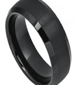 Tungsten Band Black IP Plated Domed Brushed Center 8mm