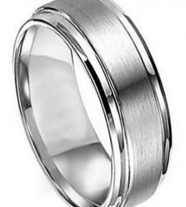 Tungsten Band Flat Brushed Center Polished Shiny Edge 8mm