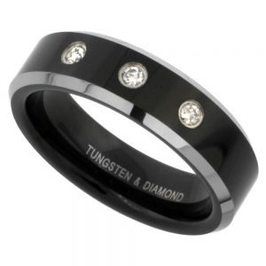 Tungsten Band Black 3 Diamond 6mm