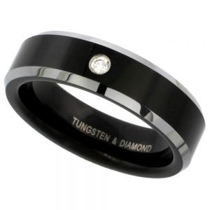 Tungsten Band Black White Diamond 6mm