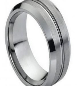 Tungsten Band Grooved on Brushed Center High Polish Beveled Edge 9mm