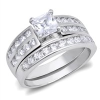 Sterling Silver Bridal Style Ring Set .925