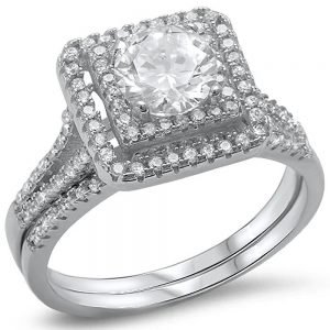 Fine Cz Wedding Set .925 Sterling Silver Ring