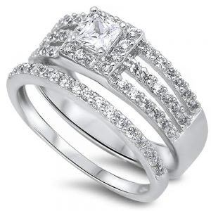 Bridal Set Cubic Zirconia Ring .925 Sterling Silver