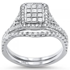 .99ct 14k White Gold Diamond Square Shape Engagement Ring Bridal Set