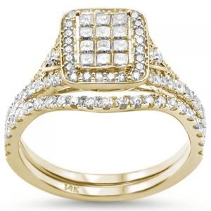 .99ct 14k Yellow Gold Diamond Square Shape Bridal Set Engagement Ring