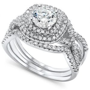 Wedding Set Round CZ .925 Sterling Silver Ring