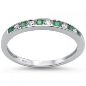 .38CT 14KT White Gold Green Emerald & Diamond Band