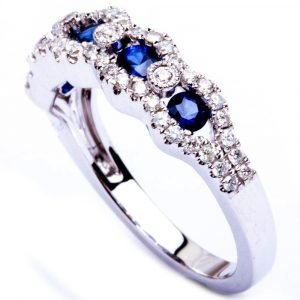 .94CT 14KT White Gold Blue Sapphire & Diamond Fine Gemstone Band Ring