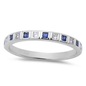 .30CT Blue Sapphire & Diamond Wedding Anniversary Band 14KT White Gold